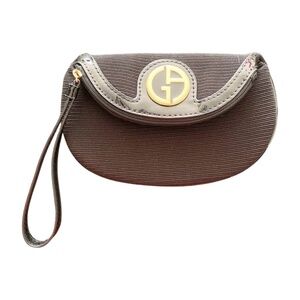 Giorgio Armani Brown Fabric Wristlet Clutch with Gold Hardware